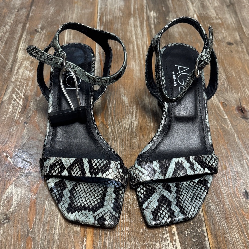 AGL Angie Snakeskin Pattern Sandals - Black and Gray
